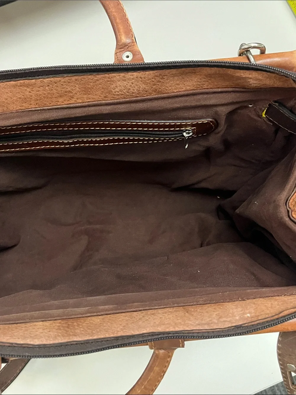Men's Brown Leather Duffel Bag with Shoulder Strap